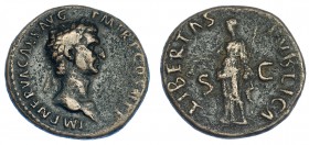 IMPERIO ROMANO. NERVA. As. Roma (97). A/ Cabeza laureada a der.; IMP NERVA CAES AVG P M TR P COS III P P. R/ Libertas a izq. con pileus y cetro; LIBER...