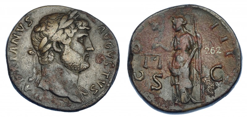 IMPERIO ROMANO. ADRIANO. Sestercio. Roma (125-128). A/ Busto laureado a der. Con...