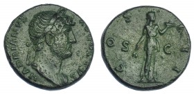 IMPERIO ROMANO. ADRIANO. As. Roma (125-128). A/ Busto laureado a der. con manto sobre el hombro izq.; HADRIANVS AVGVSTVS. R/ Fides a izq. con espigas ...