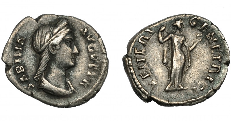 IMPERIO ROMANO. SABINA. Denario. Roma (117-128). R/ Venus a izq. con manzana; VE...