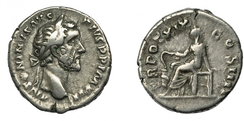 IMPERIO ROMANO. ANTONINO PÍO. Denario. Roma (155-156). R/ Salus sentada a izq. c...