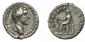 IMPERIO ROMANO. ANTONINO PÍO. Denario. Roma (155-156). R/ Salus sentada a izq. con serpiente enroscada en altar; TR POT XIX COS IIII. AR 3,19 g. 16,9 ...