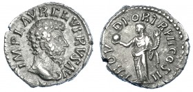 IMPERIO ROMANO. LUCIO VERO. Denario. Roma (161-162). R/ Providentia a izq. con globo y cornucopia; PROV DEOR TR P II COS II. AR 2,66 g. 17,4 mm. RIC-4...