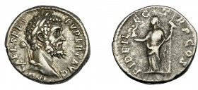 IMPERIO ROMANO. SEPTIMIO SEVERO. Denario. Alejandría (193-195). R/ Fides a iz. con Victoria y vexillum; FIDEI LEG TR P COS. AR 3,31 g. 17,6 mm. RIC-34...