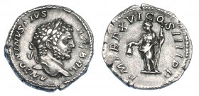 IMPERIO ROMANO. CARACALLA. Denario. Roma (213). R/ Libertas con pileus y vara; P M TR P XVI COS IIII P P. AR 3,07 g. 18,2 mm. RIC-209 a. MBC+.