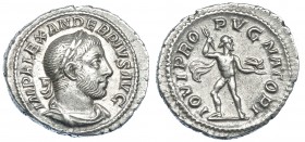 IMPERIO ROMANO. ALEJANDRO SEVERO. Denario. Roma (233-235). R/ Júpiter lanzando haz de rayos; IOVI PROPVGNATORIA. AR 3,59 g. 20,9 mm. RIC-201. MBC+-