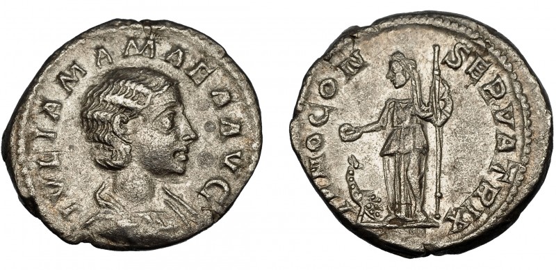 IMPERIO ROMANO. JULIA MAMEA. Denario. Roma (222). R/ Juno a izq. con pátera y ce...