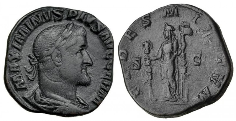 IMPERIO ROMANO. MAXIMINO I. Sestercio. Roma (236238). R/ Fidelitas a izq. con do...