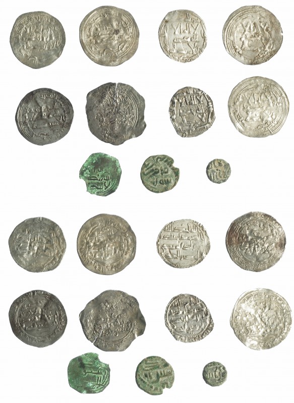 ACUÑACIONES HISPANO-ÁRABES. Lote de 11 monedas: 8 dirhams emirales y 3 feluses d...