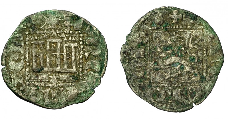 REINOS DE CASTILLA Y LEÓN. ALFONSO XI. Novén. Coruña. VE 0,71 g. 18,1 mm. III-35...