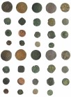FELIPE II. Lote de 19 monedas de Reyes Católicos (4), Felipe II (4), Felipe III (2), Felipe IV (2), Carlos II (2), Carlos I (2) y 2 navarras. De MC a ...