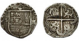 FELIPE II. 2 reales. Sevilla sin fecha. Marca de ensayador Melchor Damián en rev. AC-400. MBC-.