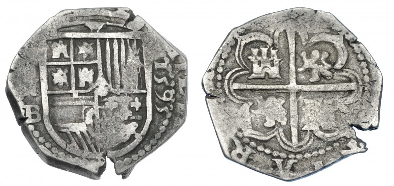 FELIPE II. 2 reales. 1595. Sevilla. B. AC-421. Cospel abierto. MBC-/BC+.