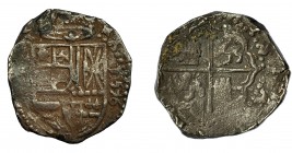 FELIPE II. 2 reales. 1595. Sevilla. B. No visibles. AC-422. BC+/BC.