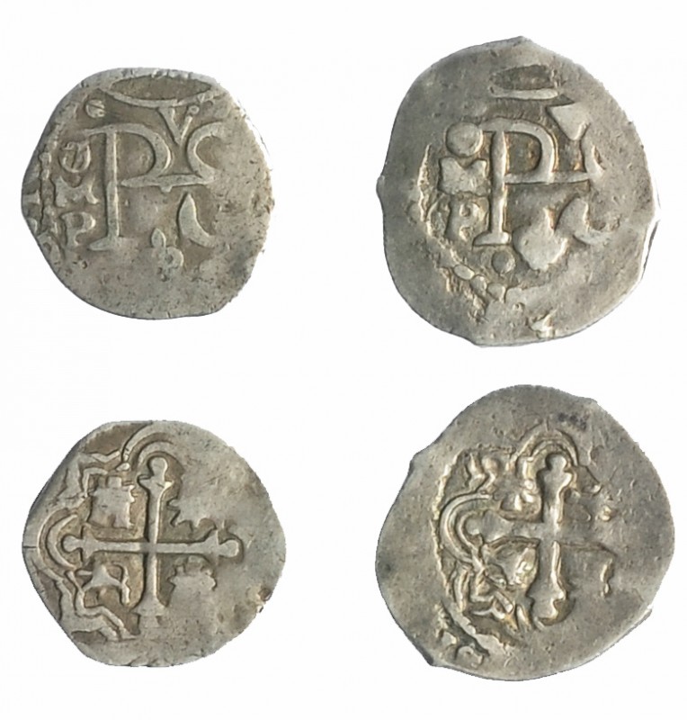 FELIPE IV. Lote de 2 monedas de 1/2 real. México. P. Fechas no visibles. AC-tipo...