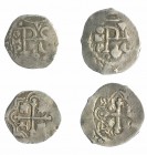 FELIPE IV. Lote de 2 monedas de 1/2 real. México. P. Fechas no visibles. AC-tipo 169. MBC-/MBC.