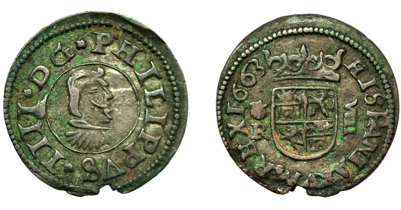 FELIPE IV. 8 maravedís. 1663. Coruña. R. AC-319. Cospel abierto. MBC.