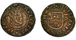 FELIPE IV. 16 maravedís. 1664. Coruña. R. Fecha poco visible. AC-455. Oxidaciones en anv. MBC-/MBC.
