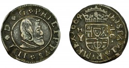 FELIPE IV. 16 maravedís. 1664. Madrid. Y. AC-481. Golpe en anv. MBC.
