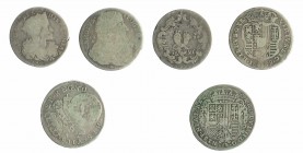 CARLOS II. Lote de 3 monedas de Nápoles: tarí (2: 1684 y 1689) y 20 granos (1: 1696). BC-/BC+.