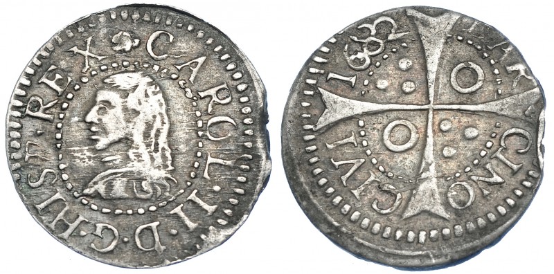 CARLOS II. Croat. 1682. Barcelona. AC-209. Defecto de cospel en el canto. MBC.