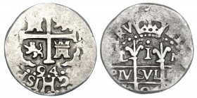 CARLOS II. Real. 1694. Lima. M. AC-225. Vanos. MBC. Muy escasa.