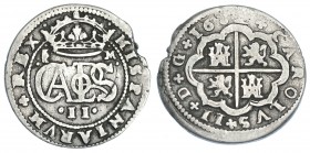 CARLOS II. 2 reales. 1682. Segovia. M. AC-442. Defecto de cospel. BC+.