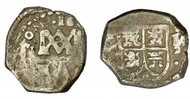 CARLOS II. 2 reales. 16--. Sevilla. J/ M. Tipo María. AC-No. BC+. Muy interesante.