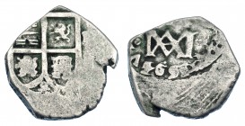 CARLOS II. 2 reales. 1694/3. Marca de ceca no visible, posiblemente Sevilla. AC-tipo 80. Vanos. BC+. Rara.
