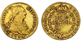 CARLOS IV. 2 escudos. 1794. Madrid. MF. VI-1043. Vano en rev. MBC-.