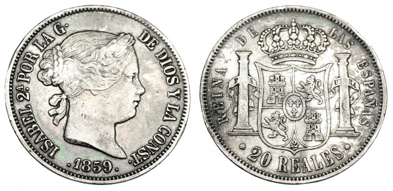 ISABEL II. 20 reales. 1859. Madrid. VI-515. Pequeñas marcas. MBC-.