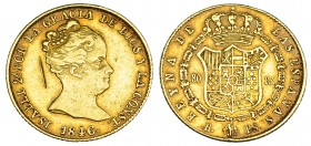 ISABEL II. 80 reales. 1846. Barcelona. PS. VI-589. Raya en anv. MBC.