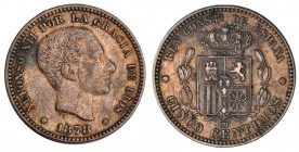 ALFONSO XII. 5 céntimos. 1878. Barcelona. OM. VII-43. R.B.O. MBC+/MBC.
