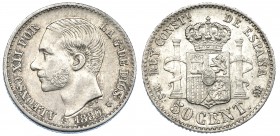ALFONSO XII. 50 céntimos. 1880*8-0. Madrid. MSM. VII-48. MBC+.