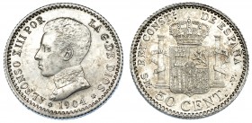 ALFONSO XIII. 50 céntimos. 1904*0-4. Madrid. SMV. VII-145. EBC+.