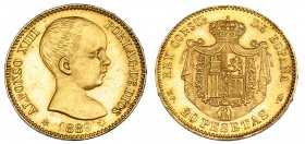 ALFONSO XIII. 20 pesetas. 1889 *18-89. Segunda estrella tenue. Madrid. MPM. VII-194. EBC.