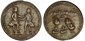 MONEDA EXTRANJERA. GRAN BRETAÑA. Medalla. Almirante Vernon y sir Chaloner Ogle. Abril de 1741. Toma de Cartagena. 37,7 mm. MBC-.