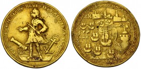 MONEDA EXTRANJERA. GRAN BRETAÑA. Medalla. Almirante Vernon. Abril de 1741. Toma de Cartagena. 38 mm. Sobredorada. MBC-.