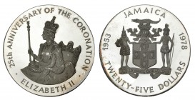 MONEDA EXTRANJERA. JAMAICA. 25 dólares. 1978. 25 Aniversario de la Coronación. AR 136,09 g. KM-76. Prueba.