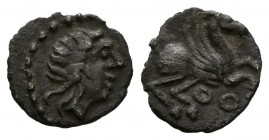 CARTAGONOVA (Cartagen, Murcia). 1/36 Shekel. (Ar. 0,15g/7mm). 200 a.C. Anv: Cabeza masculina a derecha. Rev: Pegaso a derecha, debajo dos roeles. (FAB...