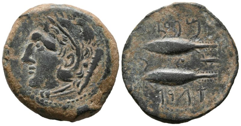 GADES (Cádiz). As. (Ae. 11,11g/29mm). 100-20 a.C. Anv: Cabeza de Hércules a izqu...