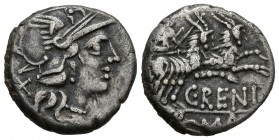 GENS RENIA. Denario. (Ar. 3,78g/16mm). 138 a.C. Roma. (Crawford 231/1; FFC 1088). Anv: Cabeza de Roma a derecha, detrás X. Rev: Juno Caprotina sobre b...