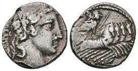 GENS VIBIA. Denario. (Ar. 3,55g/17mm). 90 a.C. Taller auxiliar de Roma. (Crawford 342/5c; FFC 1187). MBC-.