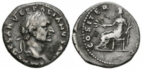VESPASIANO. Denario. (Ar. 3,33g/18mm). 69-71 d.C. Roma. (RIC 10). Anv: Busto laureado de Vespasiano a derecha, alrededor leyenda: IMP CAES VESPASIANVS...