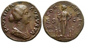 FAUSTINA II. As. (Ae. 11,73g/25mm). Roma. 161-164 d.C. (RIC 1673). Anv: Busto drapeado de Faustina II a derecha, alrededor leyenda: FAVSTINA AVGVSTA. ...