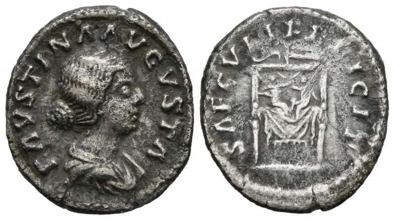 FAUSTINA II. Denario. (Ar. 3,35g/18mm). 161 d.C. Roma. (RIC 712). Anv: Busto dra...