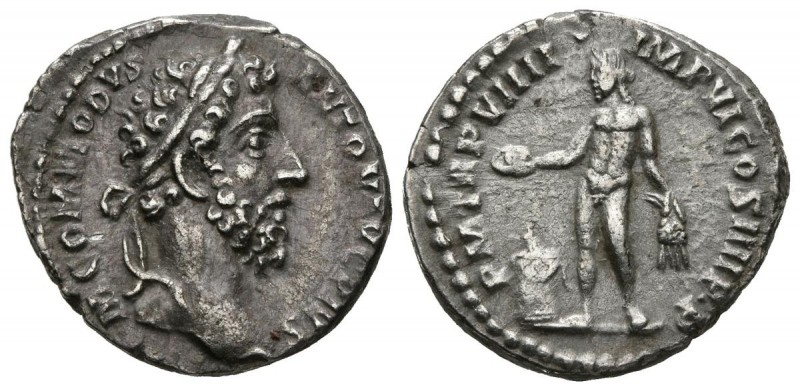 COMODO. Denario. (Ar. 3,45g/18mm). 184 d.C. Roma. (RIC 76). Anv: Busto laureado ...