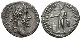 COMODO. Denario. (Ar. 3,45g/18mm). 184 d.C. Roma. (RIC 76). Anv: Busto laureado de Cómodo a derecha, alrededor leyenda: M COMMODVS ANTON AVG PIVS. Rev...