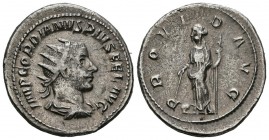 GORDIANO III. Antoniniano. (Ar. 4,25g/22mm). 240 d.C. Roma. (RIC 148). Anv: IMP GORDIANVS PIV FEL AVG. Busto radiado y drapeado a derecha de Gordiano ...