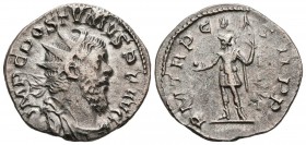 POSTUMO. Antoniniano (Ar. 3,20g/21mm). 261 d.C. Treveri. (RIC 54). Anv:Busto radiado y drapeado con coraza de Póstumo a derecha, alrededor leyenda: IM...